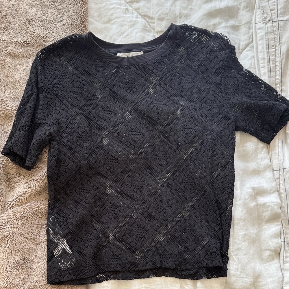 Mango Black Lace Short Sleeve Top